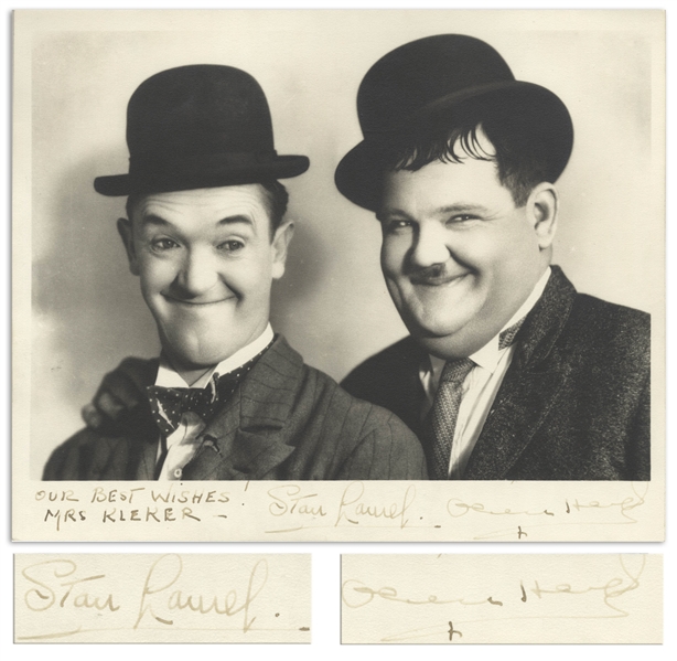 Laurel and Hardy Signed 10'' x 8'' Photo -- Near Fine Condition